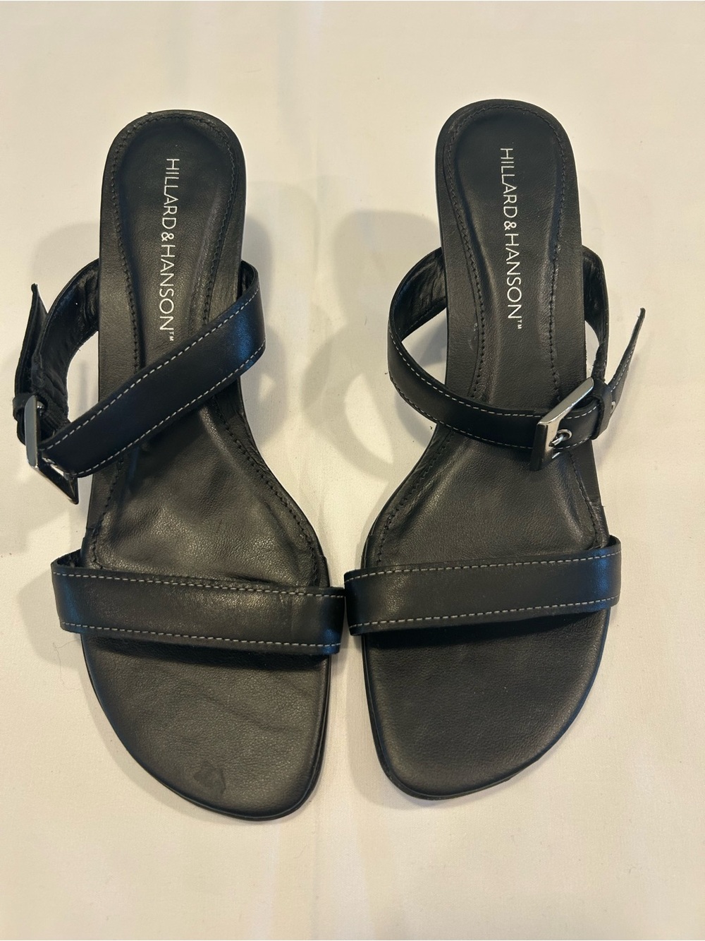Hillard & Hanson Black Leather Slide Sandals